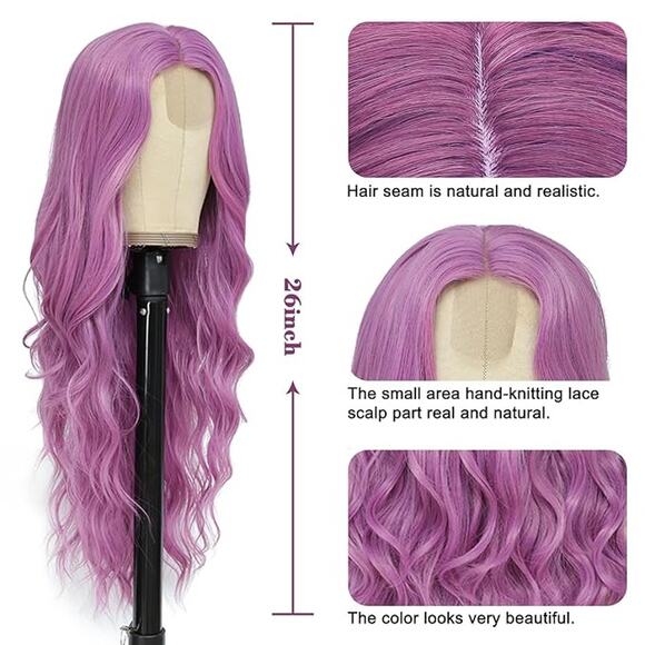 Long Purple Wavy Wig for Women 26 " Middle Part Synthetic Heat Resistant Fiber - Picture 2 of 11